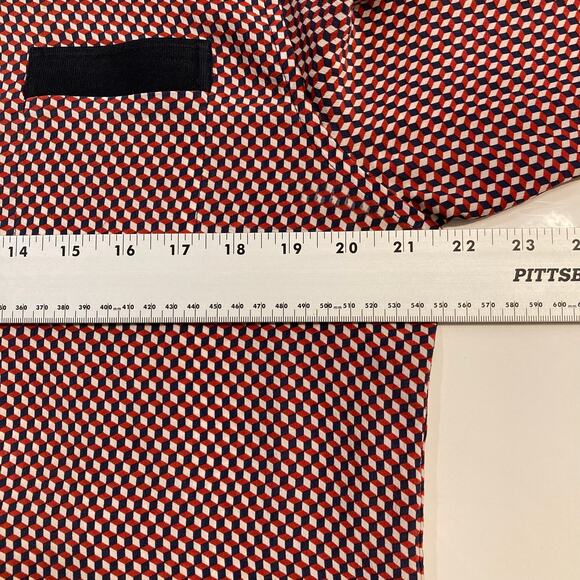 THEORY Button Shirt Women XL Silk Multi-Red Geo-Print Pocket Long-Slv “Rogene” - Picture 11 of 13